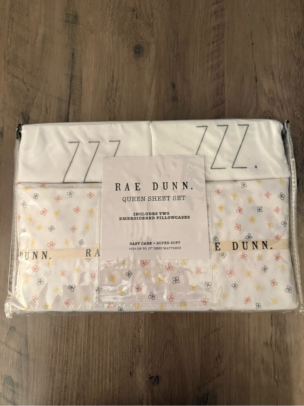 Rae Dunn White Queen Sheet Set with Tiny Multicolor Floral Motif